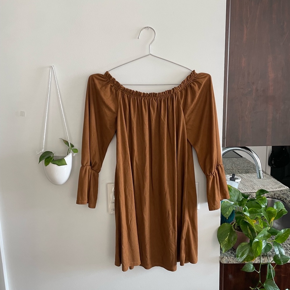 Off the Shoulder Brown Mini Dress